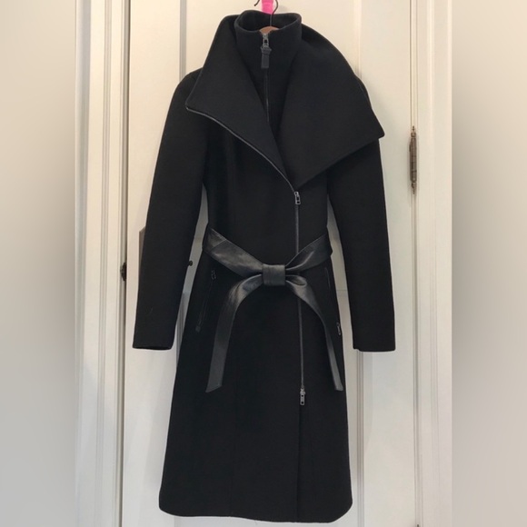 Mackage Nori Wool Coat with Leather Sash - Picture 1 of 4